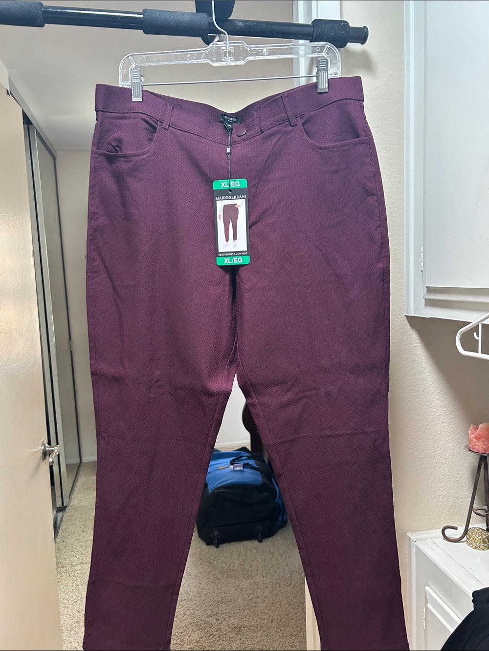 Mario Serrani Deep Burgundy Textured Pull On Stretch Chinos